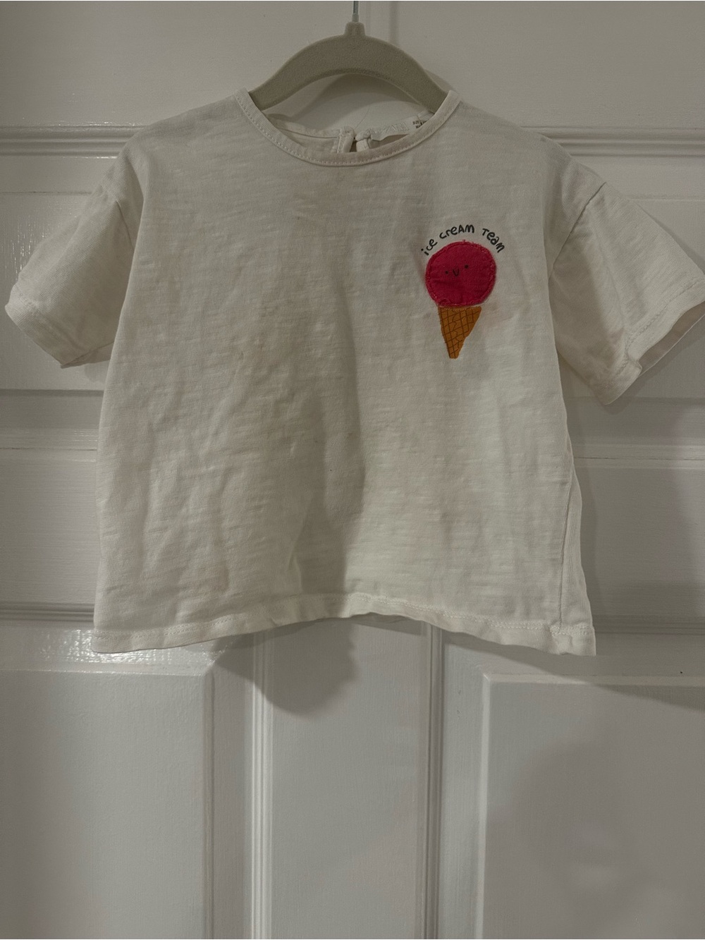 Zara Cream Short-Sleeve Tee with Pink Ice Cream Patch